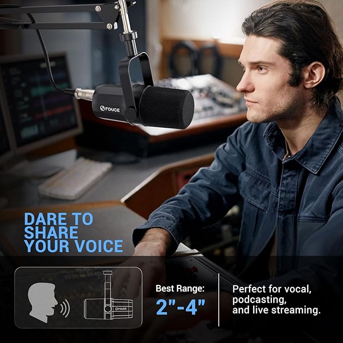 FDUCE XLR Dynamic Microphone for Vocal Recording Podcasting Gaming Live Streaming&ampBroadcasting All Metal Cardioid Mic Voice-Isolating Technology with Boom arm SL40X+