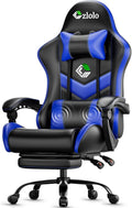 Gaming Chair Ergonomic Office Computer Chair with Footrest and Lumbar Support Massager Racing Style High Back Video Gamer Chair Wide＆Thick Cushion 90°-135° Recline Adjustable Height Blue