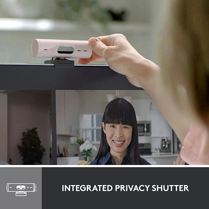 Logitech Brio 500 Full HD 1080p Webcam with Auto Light Correction Dual Noise Reduction Mics Privacy Cover Works with Teams Meet Zoom - Rose