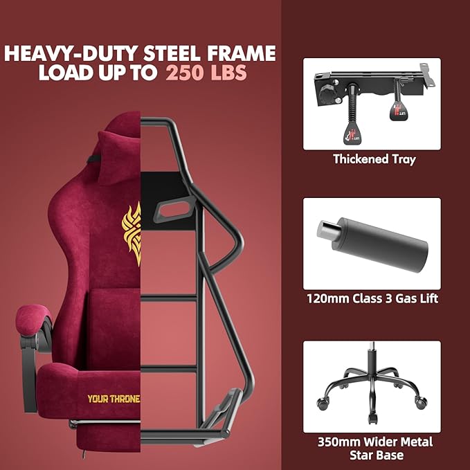 Soontrans Red Velvet Fabric Gaming Chairs with Footrest Ergonomic Comfortable Video Gamer Chair Reclining Office Computer Desk Game Chairs with Massage Lumbar CushionHeadrest for Adult