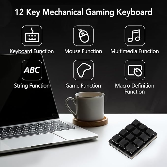 12 Key Mechanical Gaming Keyboard Red Switch USB Wired RGB Programmable Macro Keyboard with Knob Customizable Shortcuts Detachable Cable Hot Swappable Switches (Black)