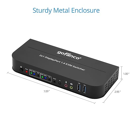 gofanco 2 Port 4K 60HZ DisplayPort KVM Switch with USB 3.0 – DisplayPort 1.4 4K @60Hz 4:4:4 HDR HDCP 2.2/1.4 USB Keyboard/Mouse USB 3.0 Hub MIC in Stereo Out IR Remote Hotkeys (KVMDP-2P)