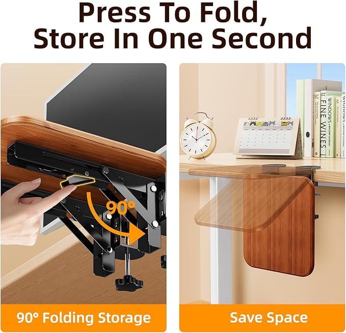 Ergonomic Desk Extender Tray 8.2x7.6 Table Mount Arm Wrist Rest Shelf 90° Foldable Elbow Support Clamp on Computer Arm Rest for Desk Office &amp Home Use Wood