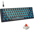 Snpurdiri 60% Wired Mechanical Gaming Keyboard Ice Blue LED Backlit 61 Keys Mini Wired Office Keyboard for Windows Laptop PC Mac (Black-Grey Red Switches)