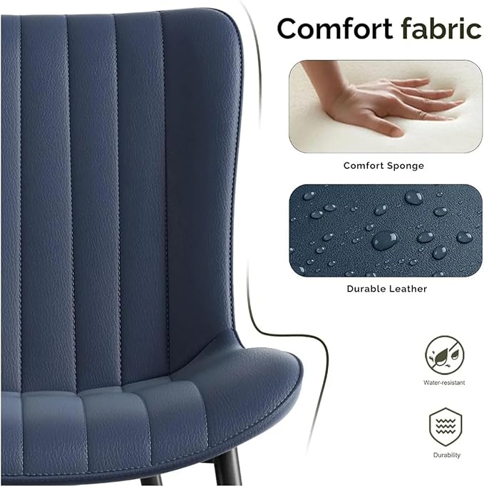 Adjustable Office Computer Chair with Armrest 2pcs No Armrests Leather Upholstered Kitchen Dining Chairs with Metal Frame(Black)
