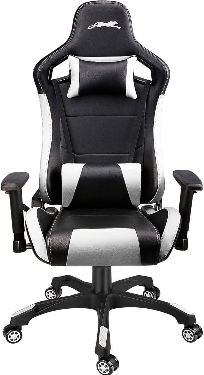 Leopard Gaming Chair High Back PU Leather Office Chair Adjustable Video Gaming Chairs Swivel Racing Chair with Adjustable Armrest (Black/White)