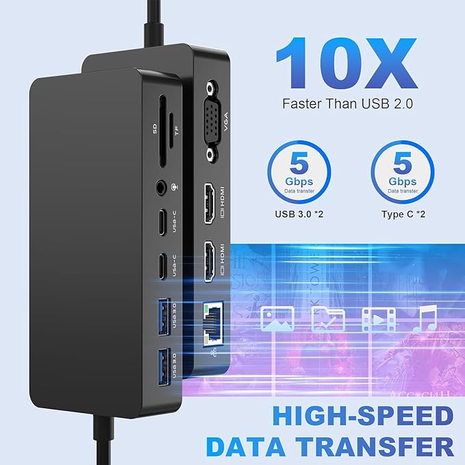 for New MS Surface Dock Triple Display with Power Supply12 in 1 Surface Pro Docking Station Dual 4K HDMI+VGA for Surface Pro 9/8/X/7/6/5/4/3Surface Laptop go/5/4/3/2/1Surface Book 3/2/1