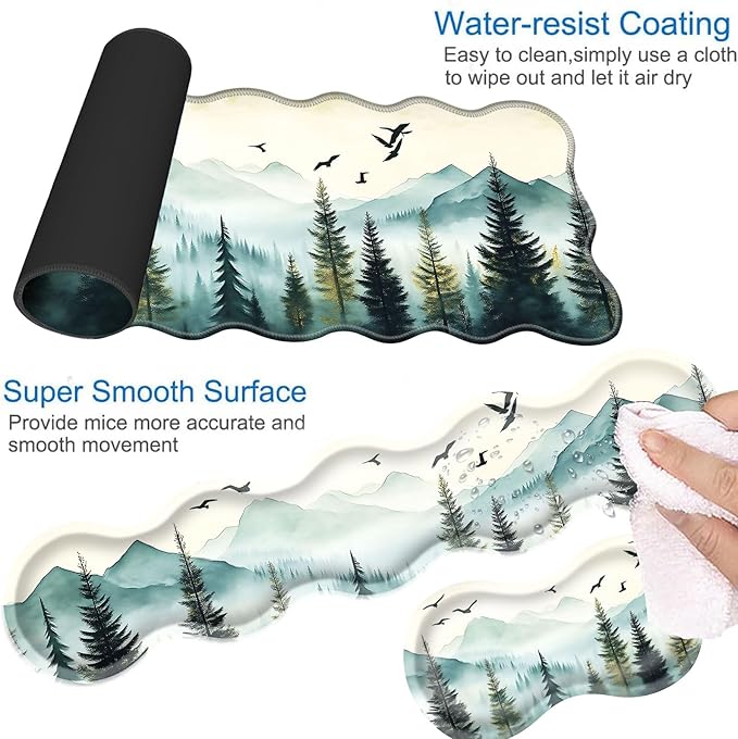 Desk Mat Mouse Pad with Wrist Rest 4-in-1 Large Mouse Pads for Desk Ergonomic Mouse Pad and Keyboard Wrist Rest Gaming Keyboard Mat for OfficeMisty Forest and Mountain