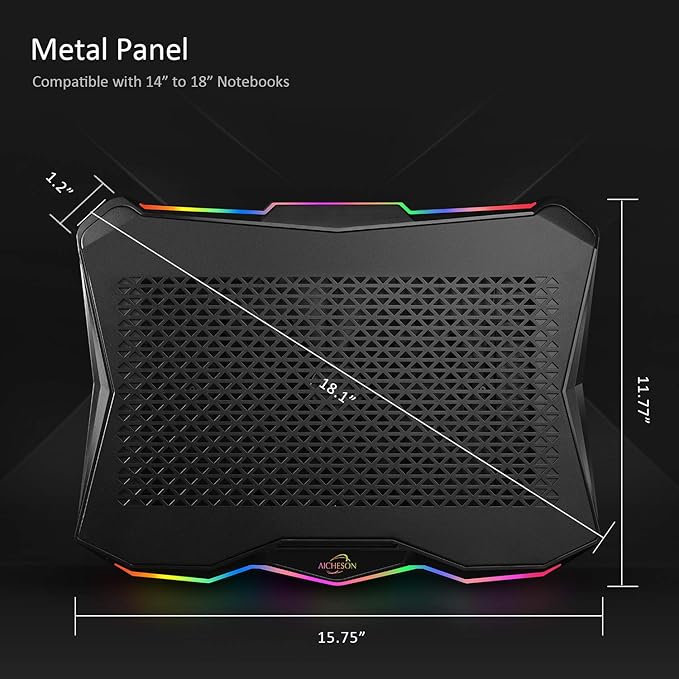 AICHESON Laptop Cooling Pad Chill Pad for 15.6-17.3 Inch Notebook with 7 Height Slots 2 USB Ports Rainbow Lights Perfect for Reducing Temperature of Laptop AA3