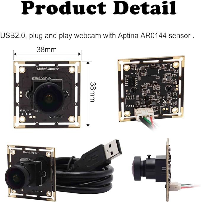 60fps Global Shutter USB Camera Module with 170° Fisheye LensHigh Speed 720P Aptina AR0144 Camera for Industrial Applications with Jetson NanoLaptopRaspberry Pi