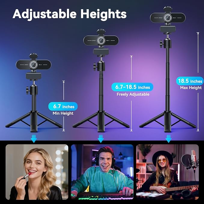 EMEET C60E 4K Webcam with Tripod Streaming Camera with PDAF Autofocus Dual Microphones Auto Light Correction 73° FOV Plug &amp Play USB Webcam for Live Streaming Gaming &amp Real-Time Interact