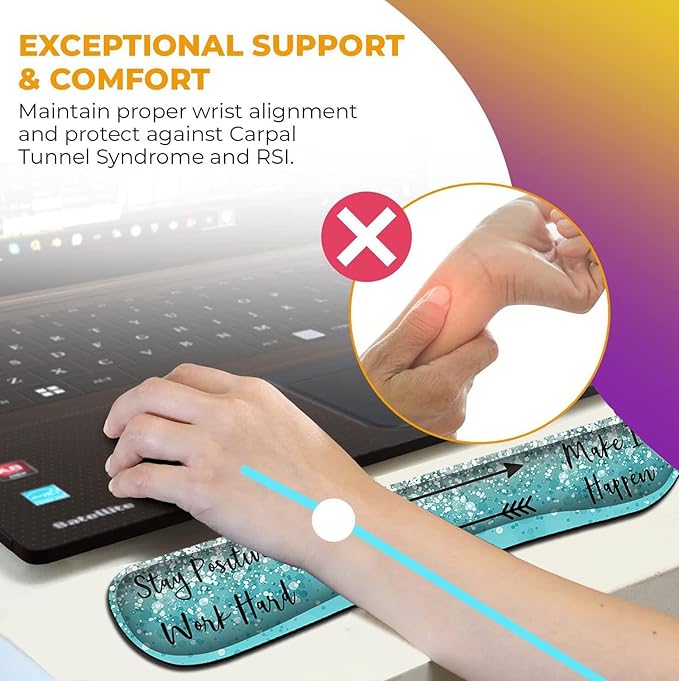 Mouse Pad with Wrist Support Ergonomic Gel Memory Foam Keyboard Wrist Rest for Office Typing Games Desktop Decoration Stay Positive Work Hard and Blue Glitter Graphic Office Accessories