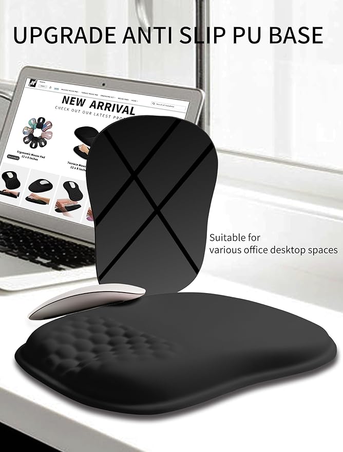Hokafenle Ergonomic Wrist-hugging Mouse Pad Wrist Support U-shaped Holding Wrist Rest Mousepad for Carpal Tunnel Pain Relief with Cushioned Memory Foam Slope Massage Bulge (Classic 10.2x8.3 inBlack)