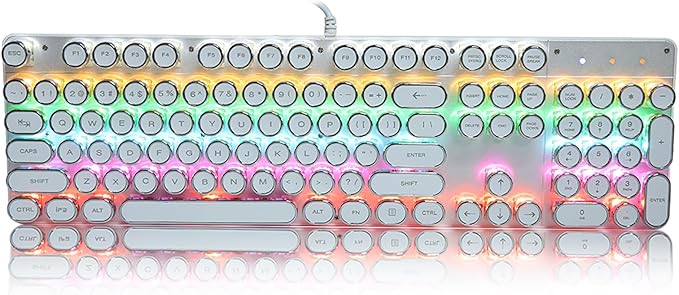 Mechanical Keyboard LED Backlit USB Wire Ergonomic Gaming Keyboard with Retro Round Computer Parts