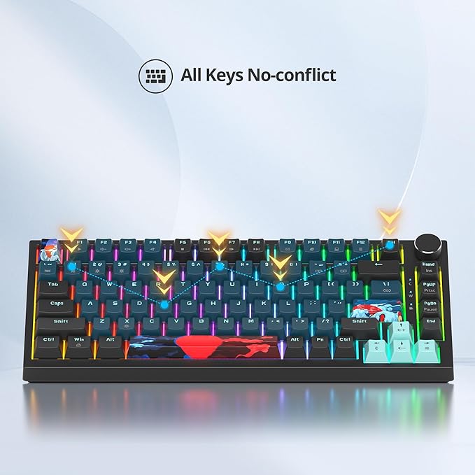 Fogruaden Wired 75% Percent Mechanical Keyboard RGB Backlit 75 Percent Gaming Keyboard Gasket Mount TKL Mechanical Keyboard Hot Swappable Red Switch NKRO Compact Keyboard with Volume Knob