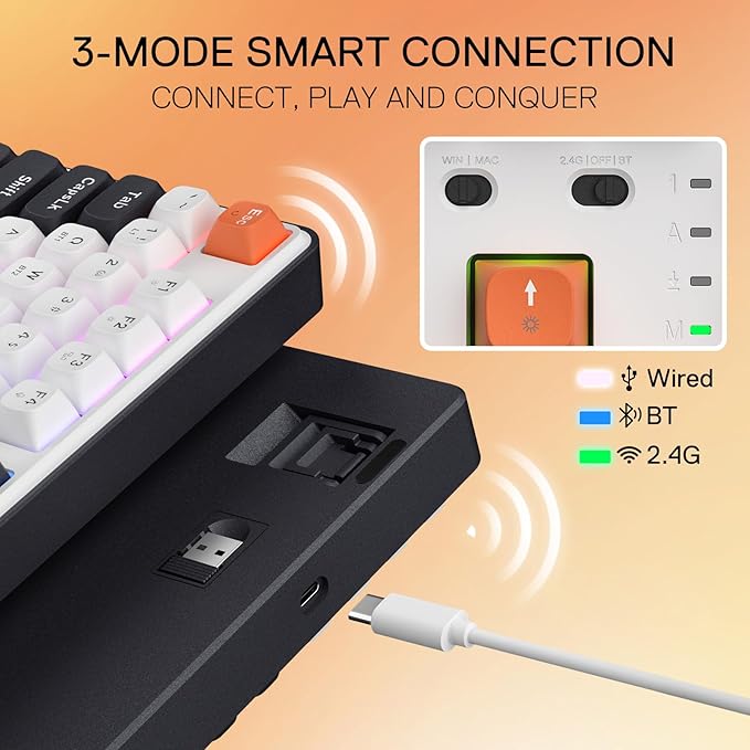 Redragon K689 PRO Wireless Gasket RGB Gaming Keyboard 108 Keys Mechanical Keyboard w/Extra 4 Hotkeys Upgraded Hot-swappable Socket 3-Layer Noise Dampening Round PBT Keycaps Custom Linear Switch