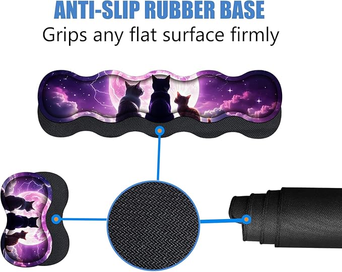 4 in 1 Ergonomic Memory Foam Mouse Pad Wrist Rest Set Large XXL Gaming Desk Pad + Keyboard Wrist Rest + Mouse Wrist Cushion + Coaster for Home Office Study Gaming Cats Under The Moon