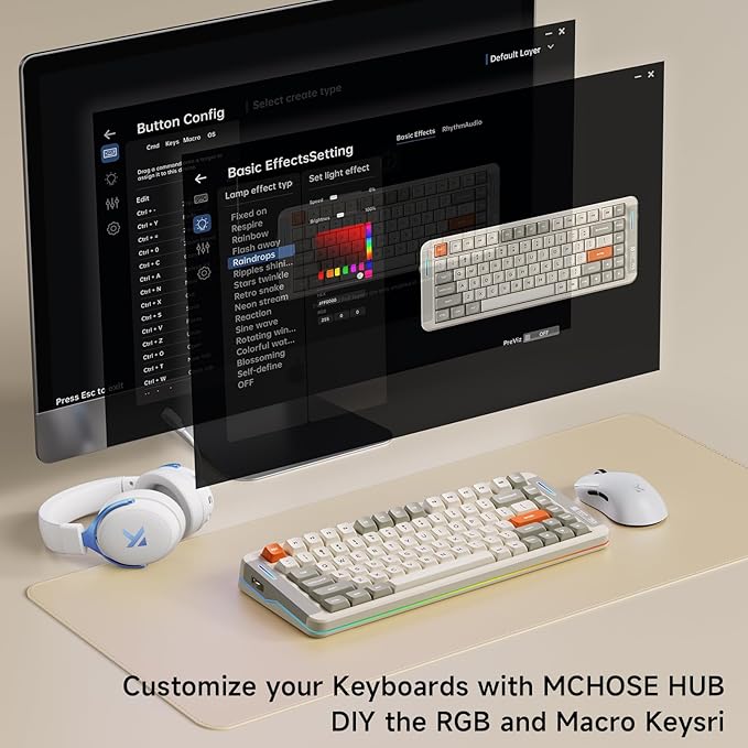 MCHOSE X75 V2 Wireless Mechanical Keyboard Volume Knob Tri-mode BT5.0/2.4GHz/USB-C Hot Swappable Custom Keyboards Linear Switch Creamy keyboardsRGB Gaming Keyboard for PC/Tablet/PS/XboxRetro White