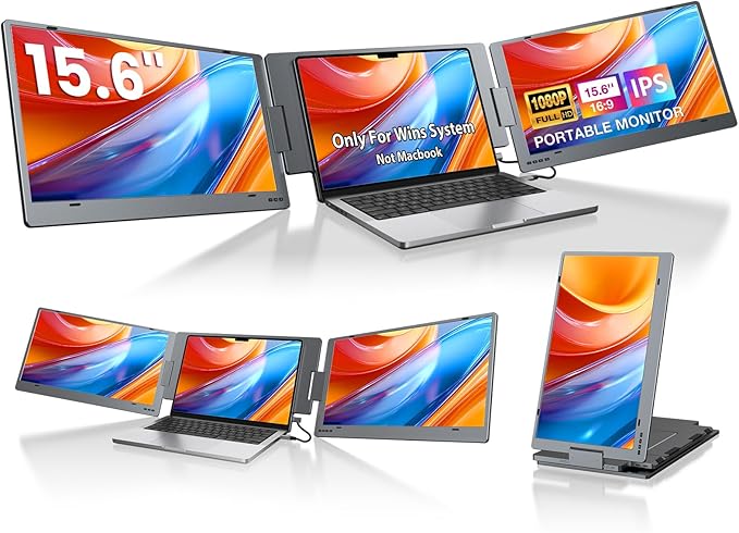 KYY Triple Laptop Screen Extender 15.6 1080P FHD IPS Dual Portable Extended Monitor USB C Travel Display for 12-17'' Laptop 210°Rotation &amp Kickstand Plug and Play (Windows Only)