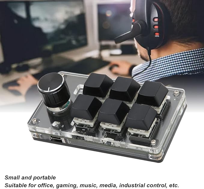 Heayzoki 6 Keys Programmable Keypad Mini Macro Gaming OSU With 1 Knob USB Bluetooth Dual Mode DIY Keyboard for Gaming Media Control Built-in