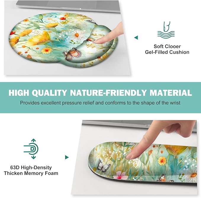 Gaming Mouse Pad Large Desk Mat Cute Desk Pad Protector 4in1 XXL Mousepad + Keyboard Wrist Rest+Mouse Wrist Rest+Coaster Set with Ergonomic Desk Pad for Home Office PC Computer Yellow Flowers