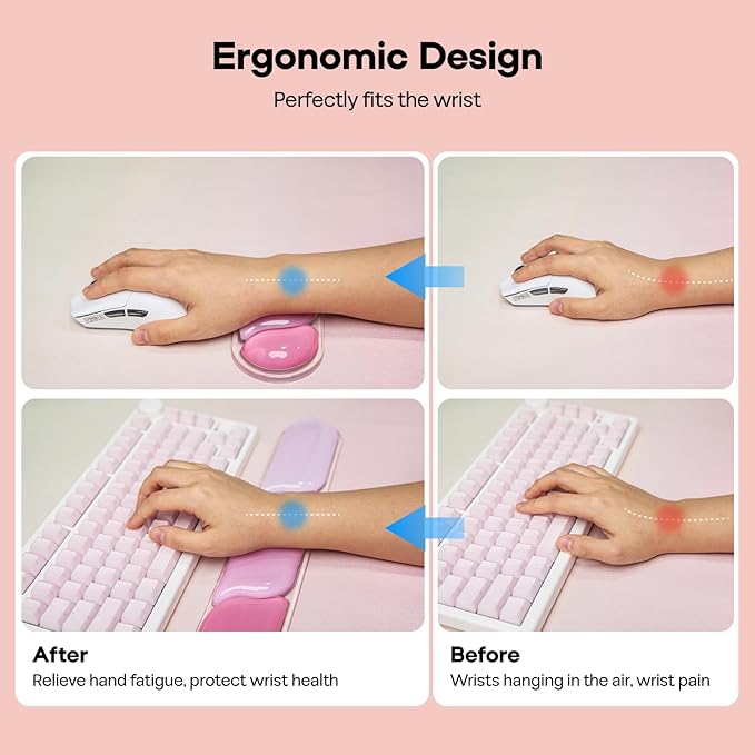 EPOMAKER CloudGel Wrist Rest for Keyboard and Mouse 2 Pieces Silicone Wrist Support Anti-Slip Rubber Bottom Ergonomic Design Suitable for Office/Computer/Laptop/Gaming (Pink)