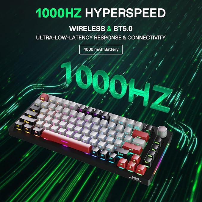H83 PRO Wireless Mechanical Gaming Keyboard 75% Layout Gaming Equipment Gasket Mounted - Hot Swappable Cardamom Switches PBT Keycaps RGB Backlit USB-C/2.4G/BT5.0 for Win/Mac/Linux