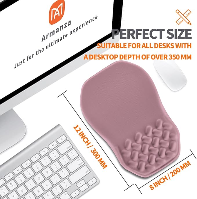 Ergonomic Slope Mouse Pad Wrist Support Wrist Rest Mousepad for Carpal Tunnel Pain Relief with Massage Bulge and Slow Rebound Memory Foam (12x8 inch Dark Pink)