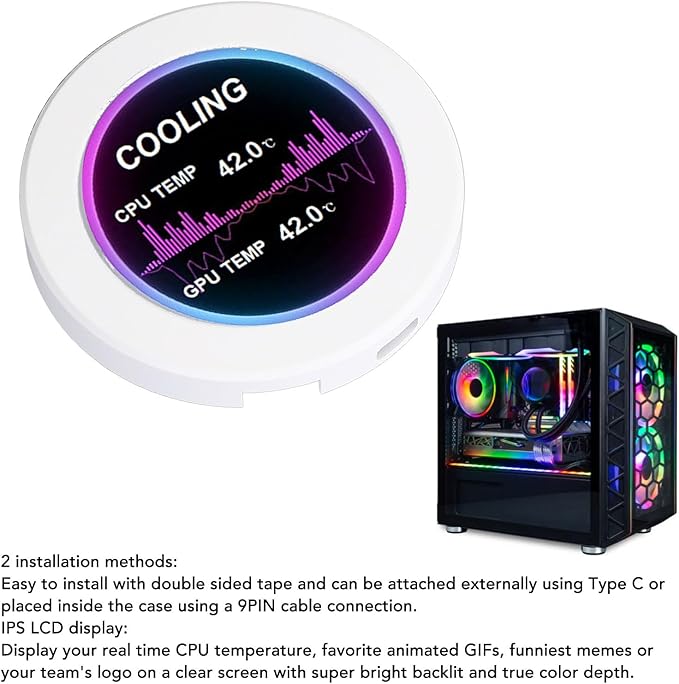 IPS LCD Display Circular 360 Degree Rotation 2.1in 480x480 Screen Replacement PC Parts White