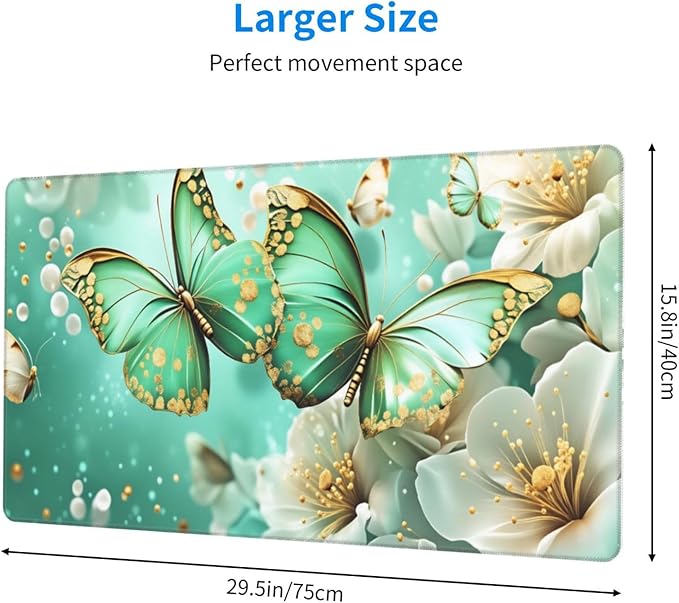 Butterflies Floral Desk Cover MatExtended Large Mouse PadComputer Laptop Mat Desk Decor for Office Game Home 30x16 Inch