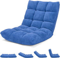 14-Position Lazy Sofa Chair with Soft Coral Fleece Folding Gaming Chair Couch Recliner Floor Seat for Reading Meditating Yoga (Blue)