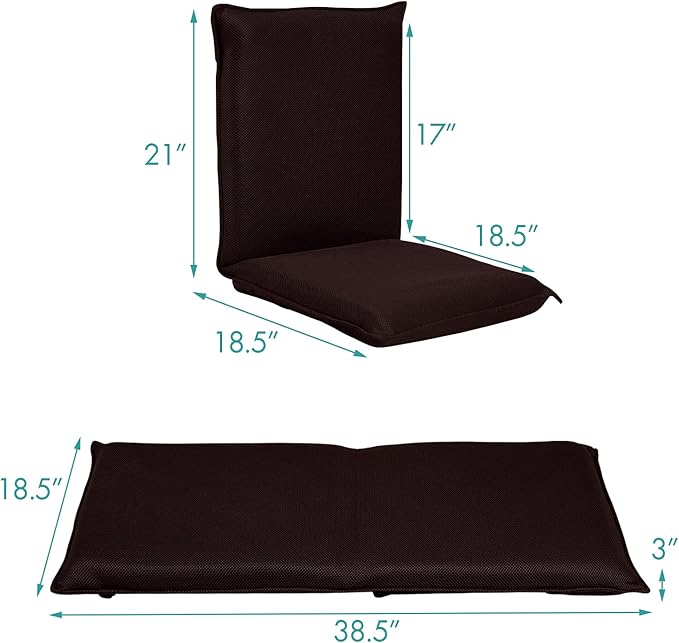 GOFLAME Adjustable Floor Chair 6-Position Folding Padded Gaming Sofa Chair Cushioned Back Support Lazy Sofa for Reading Meditation Games (Coffee)