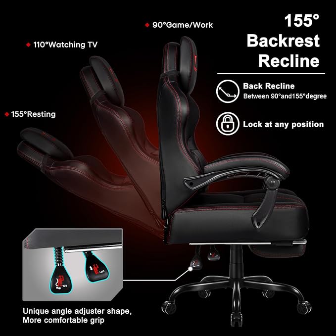 VITESSE Big and Tall Gaming Chair 400lb Weight Capacity with Footrest Ergonomic Video Game Chair for Adults with Oversized Headrest and Lumbar Pillow Computer Chair Gaming for Office (Black+Red)