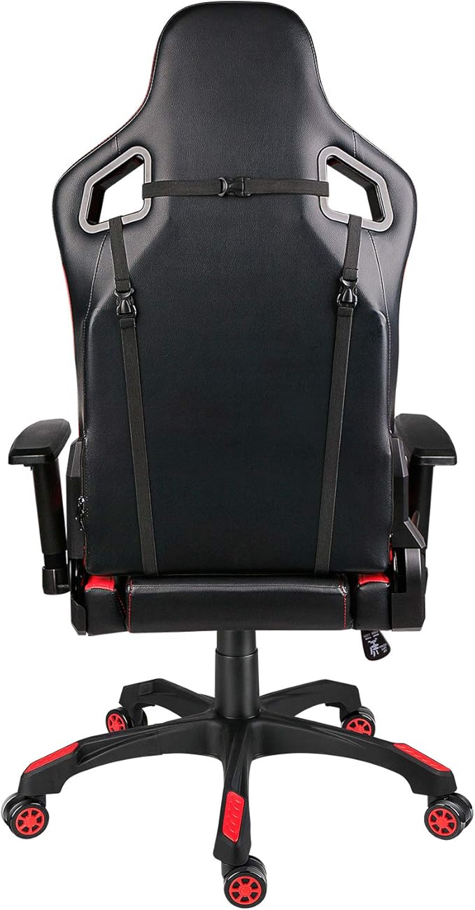 Leopard Gaming Chair High Back PU Leather Office Chair Adjustable Video Gaming Chairs Swivel Racing Chair with Adjustable Armrest (Black/Red)