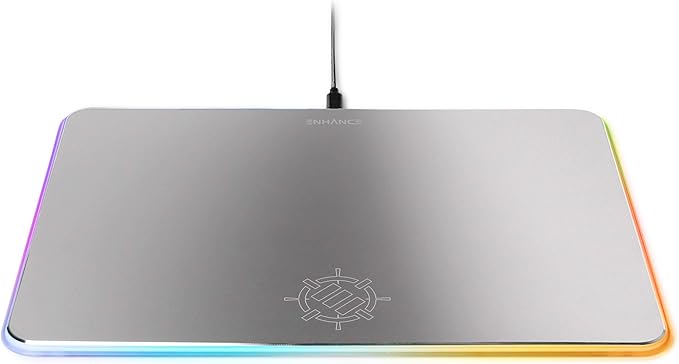 ENHANCE Metal LED Gaming Mouse Pad - Metal Mouse Pad with Large Aluminum Alloy Surface Multi-Color Transparent Edges Non-Slip Rubber Grip &amp Sleek Precision Tracking for Esports - Silver