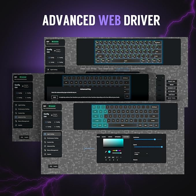 RK ROYAL KLUDGE C61 HE Gaming Keyboard 60% Wired Mechanical Keyboard with Hall Effect Magnetic Switch 8000Hz Polling Rate Rapid Trigger RGB Backlit 61 Keys White Purple