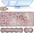 Rose Gold Leopard Pink XXL Mouse Mat - 31.5x11.8in Waterproof Gaming Mouse Pad with Ergonomic Memory Foam Wrist Rest Support for Home Office