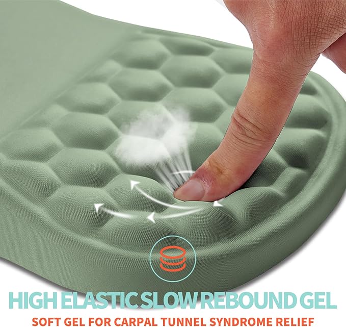 Ergonomic Mouse Pad Wrist Support with Memory Foam Massage Bulge Carpal Tunnel Pain Relief Mousepad Wrist Rest for Mouse(12x8 inch Light Green)
