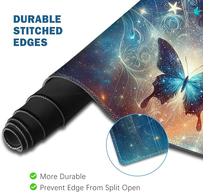 ToLuLu Large Mouse Pad Desk Pad Set Wrist Rest Support Desk Mat for Keyboard and Mouse 4PCS 35.4”x15.7 XXL Giant Mouse Pad Non-Slip Base Stitched Edges Mousepad Home Office Glittering Butterfly