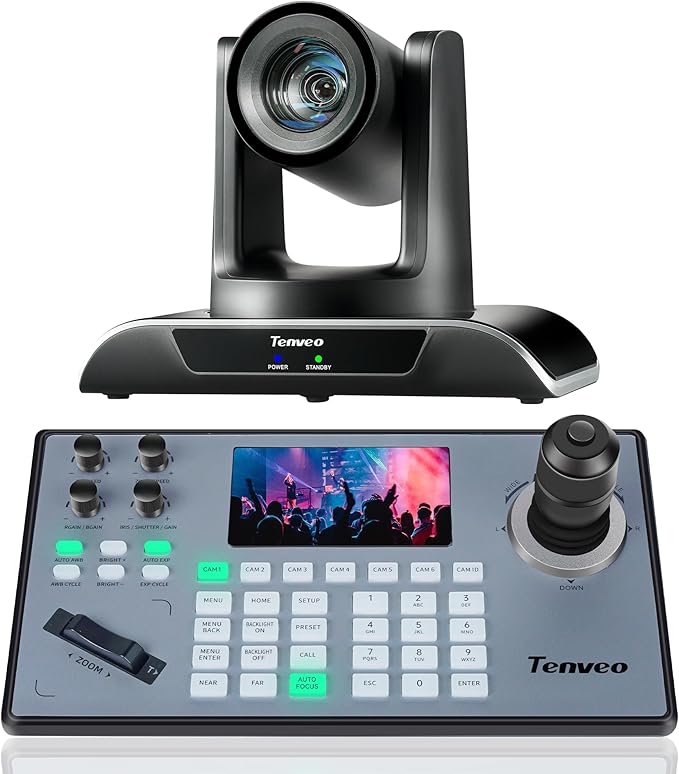 Tenveo PTZ Camera and Controller Bundle/Kits - 30X AI Auto Tracking PTZ Camera with SDI/HDMI/USB3.0/LAN(PoE) and PTZ Controller Joystick Keyboard for Church Worship Live Streaming Conference