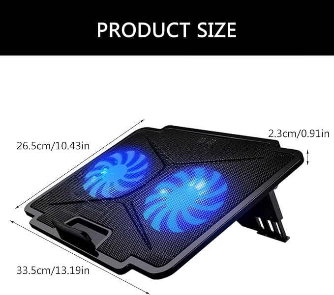 Laptop Cooling Pad LED Gaming Laptop Coolers Quiet Cooling Fan 6 Speed for Laptops Height Stand with 2 USB Port