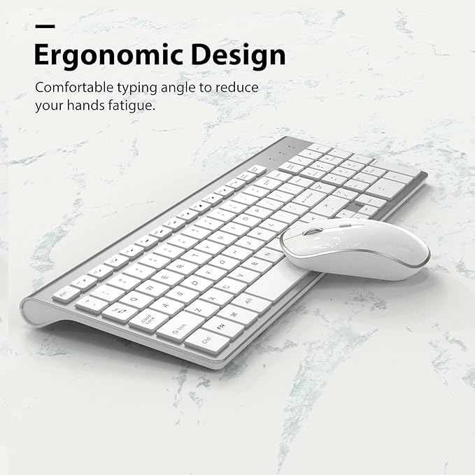 Wireless Keyboard Mouse JOYACCES 2.4G Compact and Ultra Slim Wireless Keyboard and Mouse for Windows Computer Desktop PC Laptop-Sliver