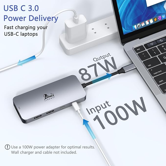 LIONWEI USB C Docking Station Dual Monitor Laptop Docking Station 3 Monitors Quadruple Display with Dual 4K HDMI DP VGA 100W PD 3 USB C/A 2.0 Laptop Dock for Dell Lenovo HP Surface