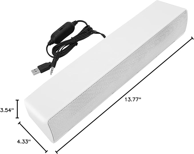 USB Powered Computer Speakers Wired 2.0 Sound Track PC Sound Bar 3W Bass Stereo Surround Mini Soundbar WBreathing Light for Tablets Desktop Laptop (White)