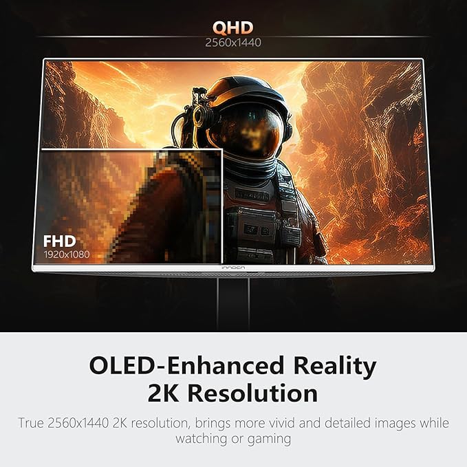 INNOCN 27 OLED 2K QHD 2560 x 1440p 500Hz Gaming Monitor Gaming Console Ready VRR G-SYNC Compatible HDR 500 0.03ms FPS/RTS HDMI 2.1 DP Speaker Pivot Adjustable Stand - GA27M1Q