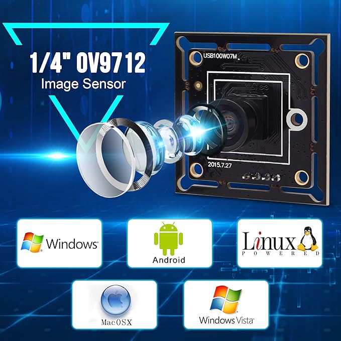 HD High Speed Wide Angle USB Camera Module for Computer 720P 30fps Super Mini UVC USB2.0 Webcam Board with 120degree No Distortion Lens CMOS OV9712 Industrial CCTV PC Camera for Linux Mac Android