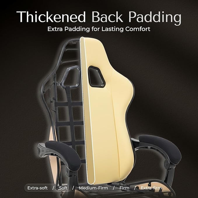 Gaming Chair Fabric with Pocket Spring CustionErgonomic High Back Video Game Chair with Footrest Massage Lumbar Support Comfy Computer Chair for Adults Game Office Black&ampWhite