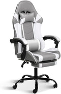 Gaming Chair Ergonomic Computer Chair with Footrest and Lumbar Support Height Adjustable Office Chair with 360° Swivel Seat and Headrest (White)