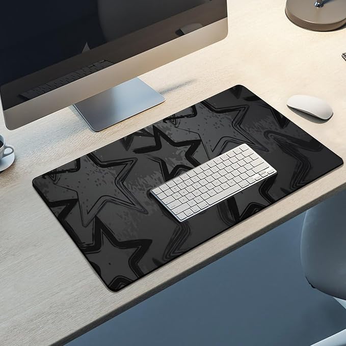 Black Gray Star Mouse Pad Large Desk Mat Extended Keyboard Mouse Pad with Non-Slip Base and Stitched Edge Mouse Mat Desk Pad 30x16 Mouse Pads for Desk Home Office Gaming