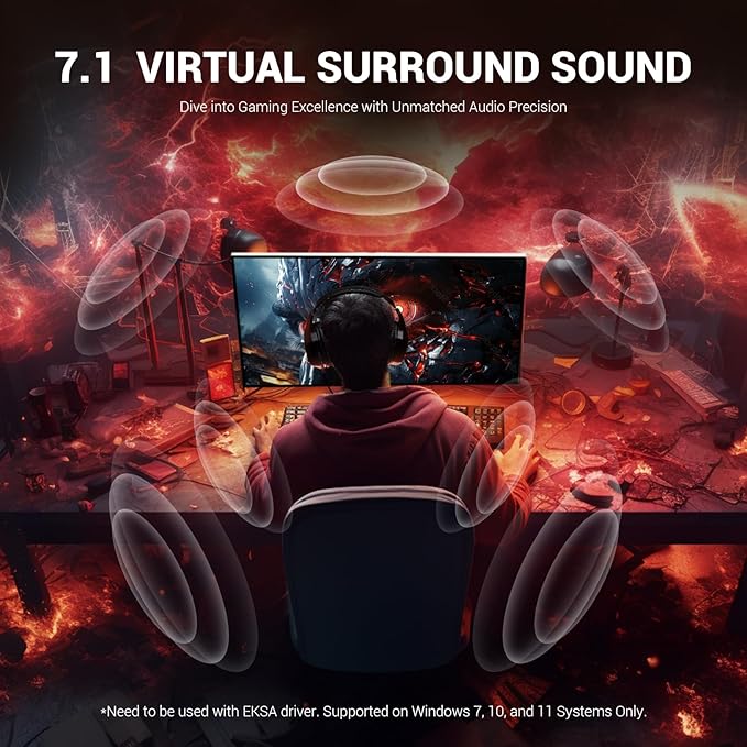 EKSA E1000 V2 Gaming Headset PC Headset with USB C Plug Wired Headphones with Noise Canceling Microphone 7.1 Surround Sound RGB Light include USB Adapter for ComputerMac PS4/PS5 Console Laptop
